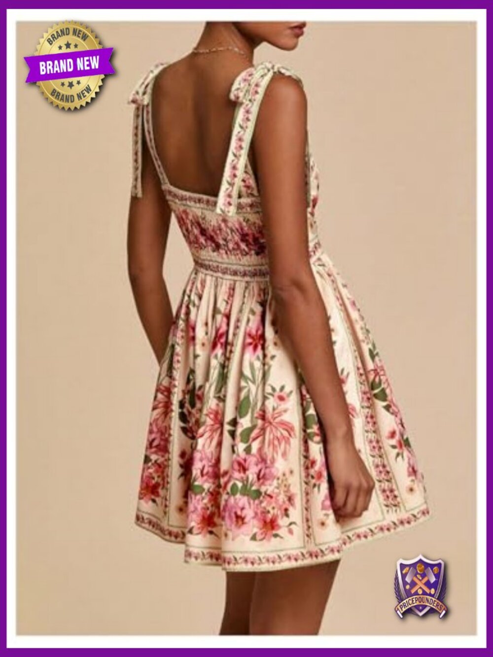 Sleeveless Floral Boho Mini Dress Square Neck Ruffle Hem Summer Casual - Picture 5 of 6